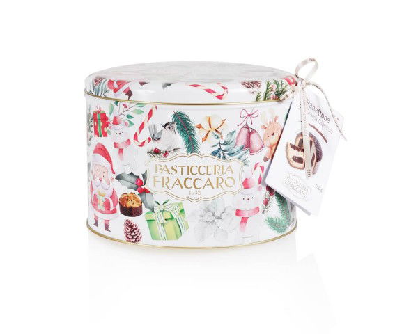 Fraccaro Panettone Con Crema Gianduia (Nougat) in der Weihnachtsdose dekorative Dose