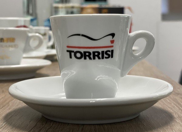 Torrisi Espressotasse mit Unterteller Zylinder - altes Logo