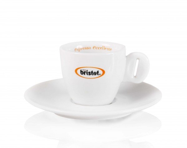 Bristot Espressotasse mit Logoeindruck auf Tasse udn Untereller