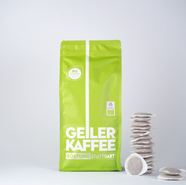 GEILER KAFFEE Kaffeepads Stuttgart Bio und Fairtrade 80 Stück offen verpackt ohne Aluumverpaclung