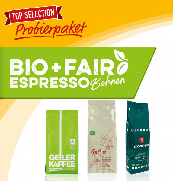 BIO&FAIR Espressobohnen Probierpaket mit 3x250g Espressobohnen