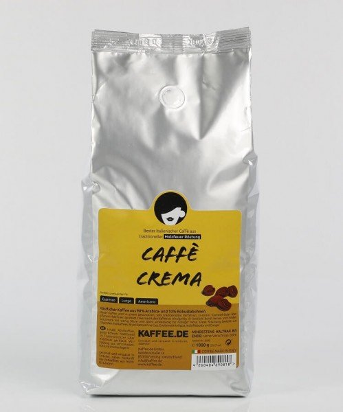 Kaffee.de  Caffe Crema 1kg Holzröstung Espressobohnen 90% Arabica