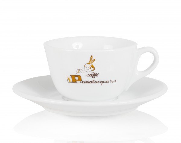 Cappuccinotasse Passalacqua Caffè mit Unterteller und Logo