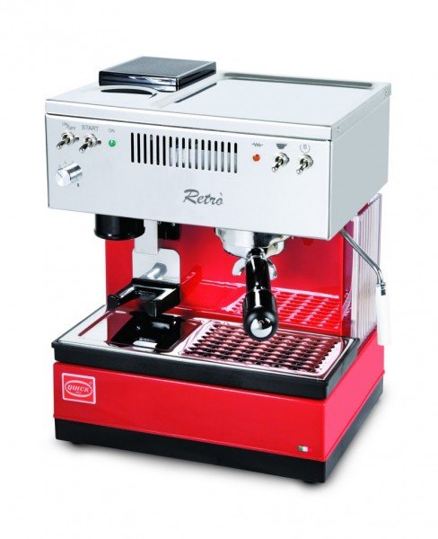 QuickMill Retro 0835 Siebgträger Espressomaschine in Rot mit integrierter Mühle