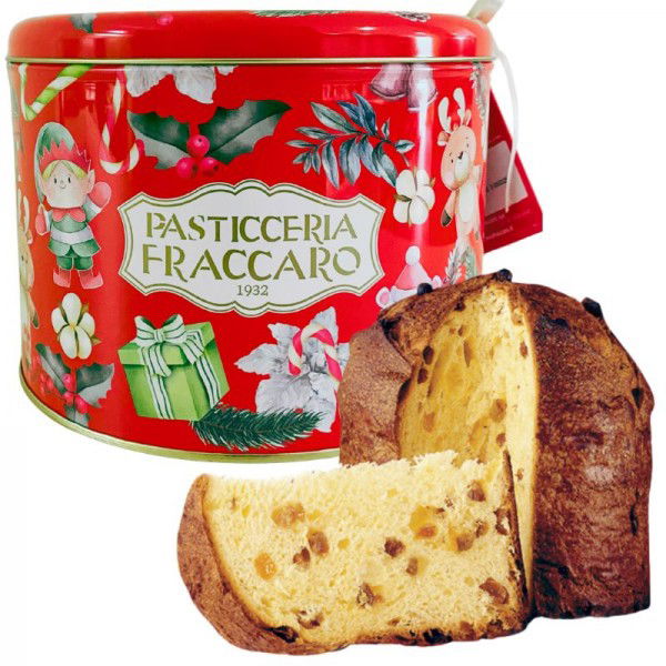 Fraccaro Panettone Classico mit Rosinen in der hohen Weihnachtsdose