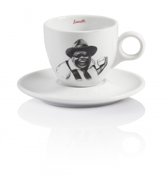 Lucaffe Tasse für Cappuccino MR. EXCLUSIVE mit tollem s/w Druck und offenem Henkel