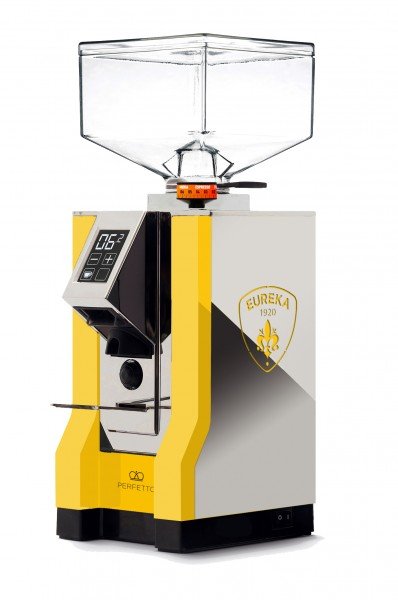 Eureka MIGNON PERFETTO Espressomühle - gelb/chrom - mit Logo an Seite