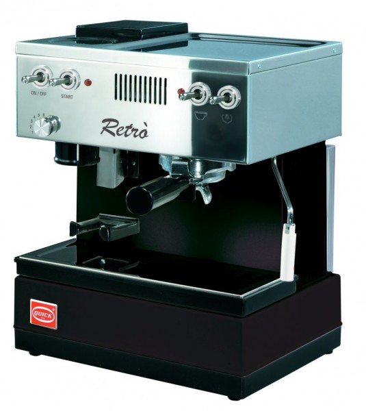 QuickMill Retro 0835 Siebgträger Espressomaschine in Schwarz mit integrierter Mühle